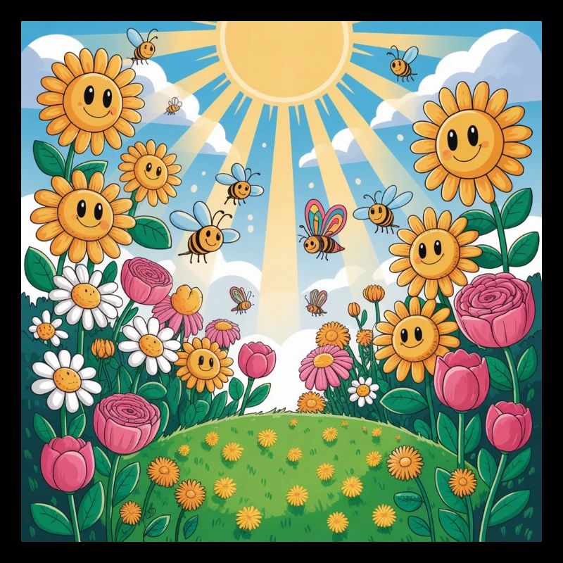 Sunny Flower Garden with Bees
