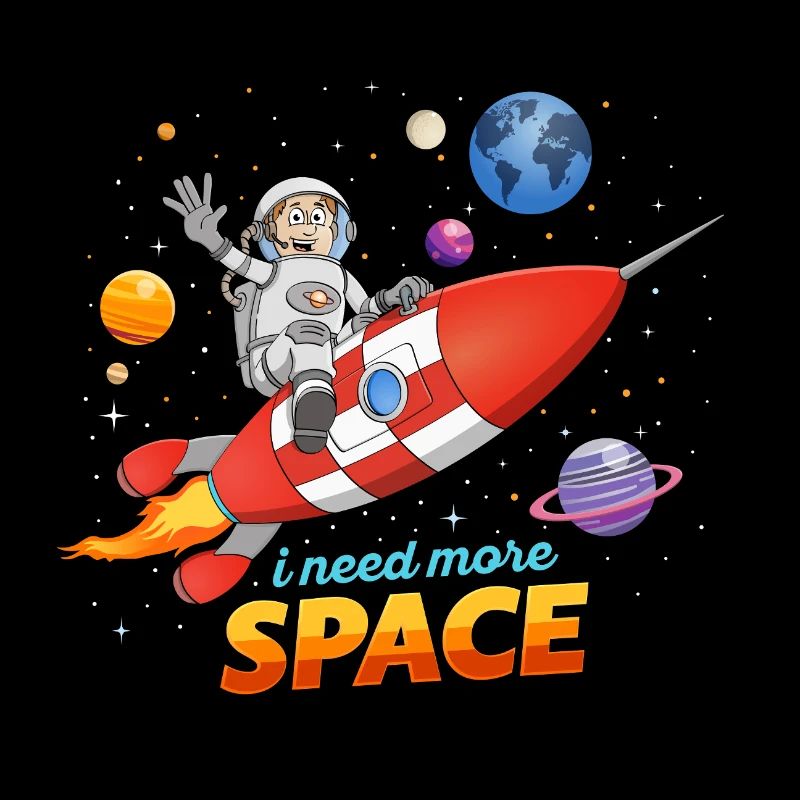 I Need More Space. Astronaut on rocket illustration