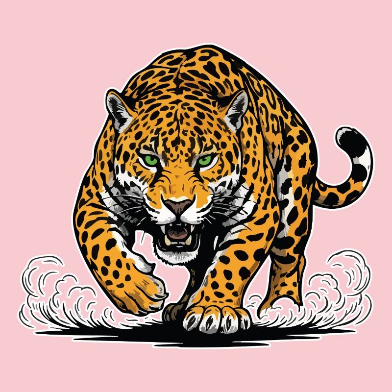 Jaguar-Leopard greift Wassermaskottchen Räuber an