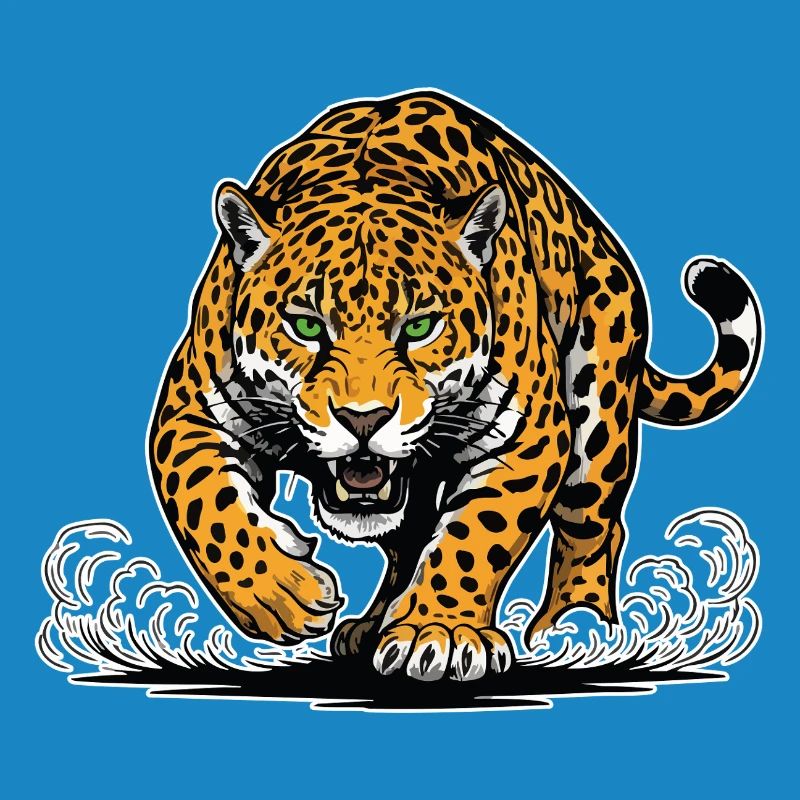Jaguar-Leopard greift Wassermaskottchen Räuber an