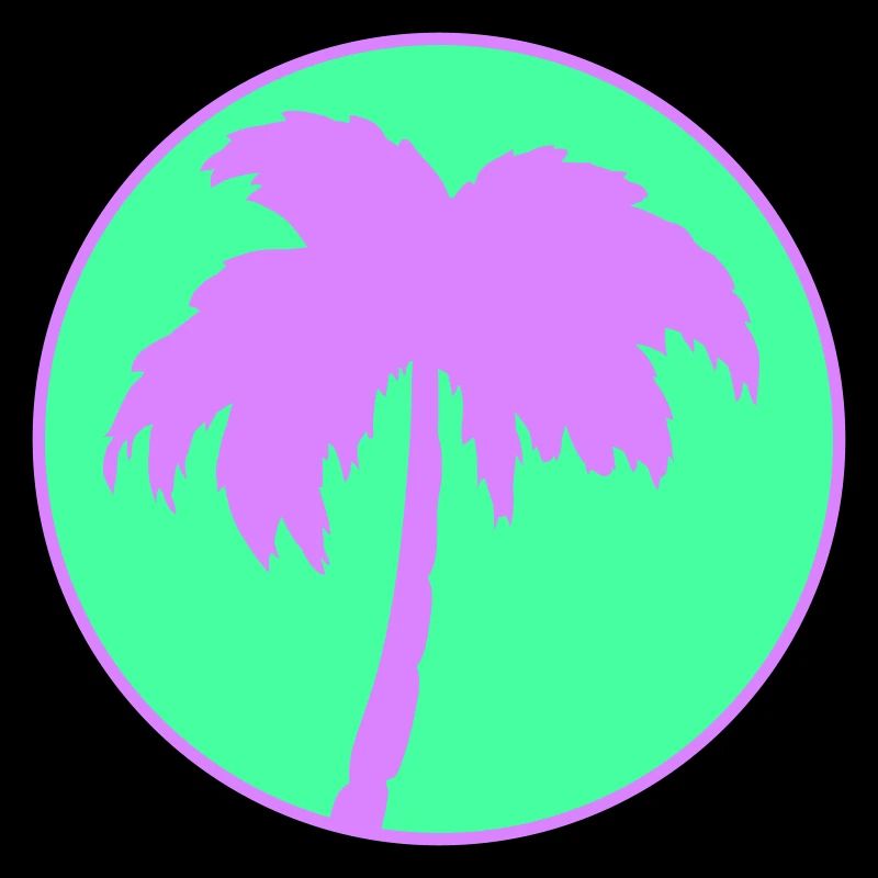 Neon Palm Tree Circle Silhouette