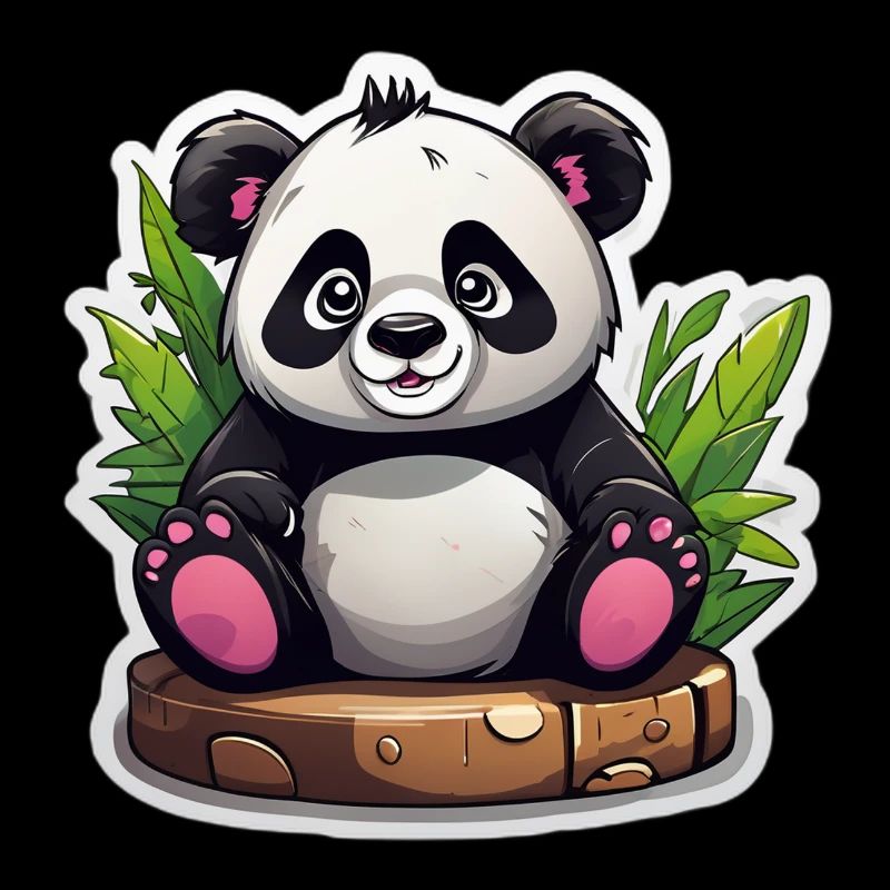Panda Cartoon Assis Sur Bambou