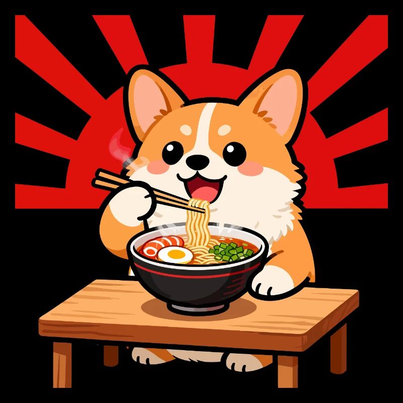 Corgi Isst Ramen Nudel Hund Kawaii