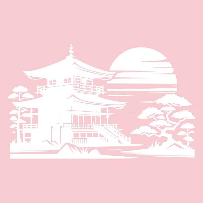 Sunrise Japanese Landscape Tree Temple