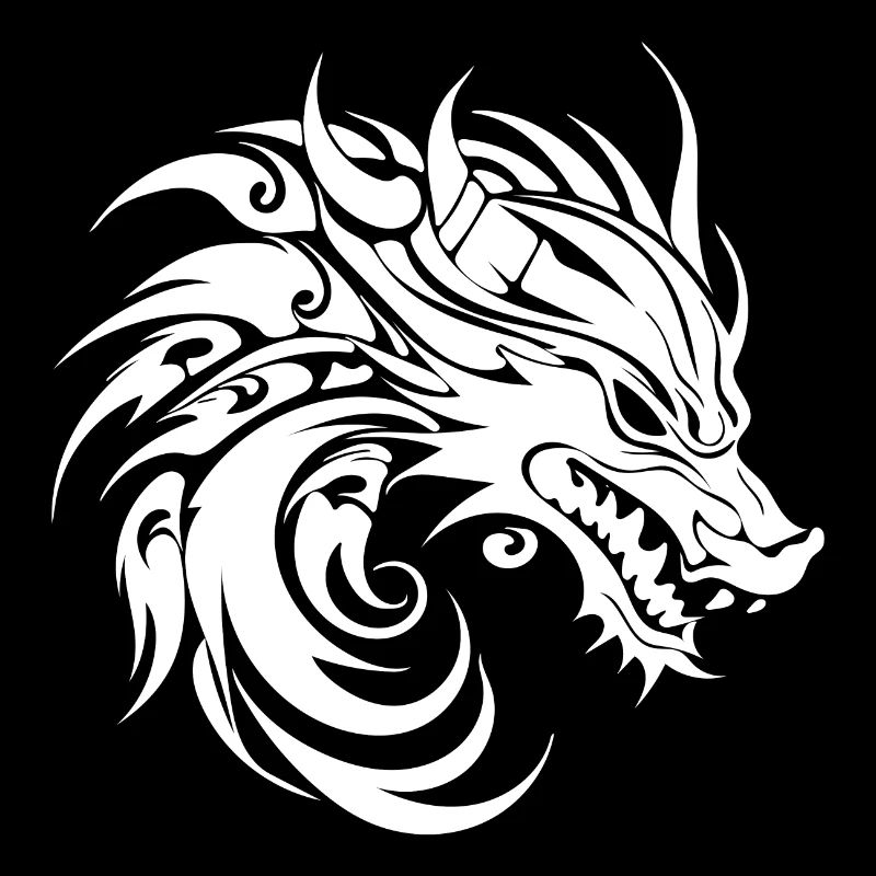 Tattoo Style Roaring Chinese Dragon Head