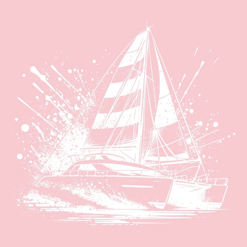 Sailboat double hull catamaran with sails