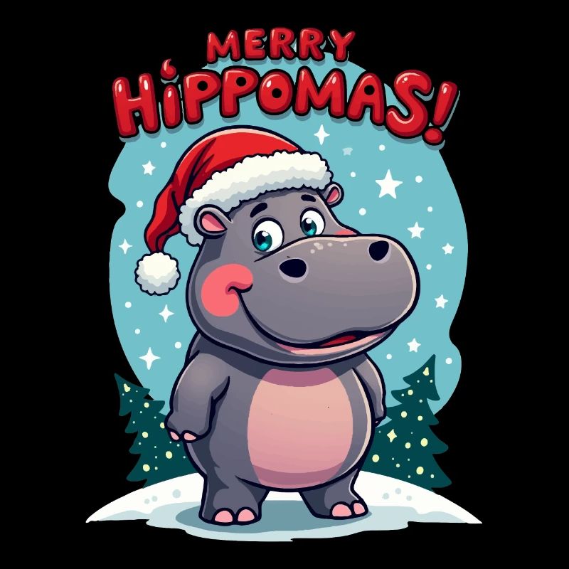 Süßes Nilpferd mit Weihnachtsmütze