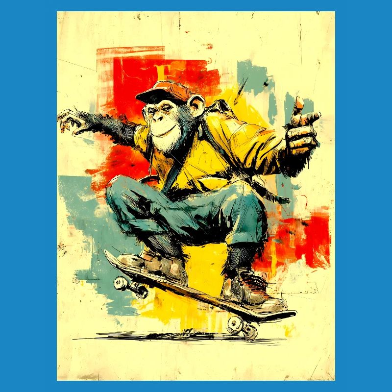 Cool monkey sur le skateboard - moderne, élégant