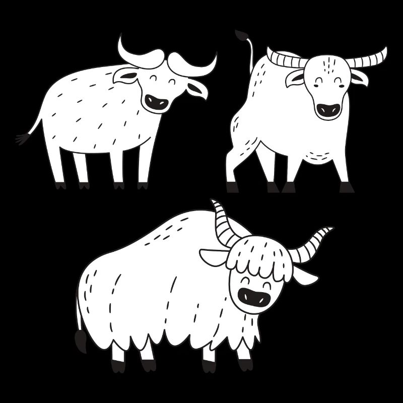 3 cows line art black and white