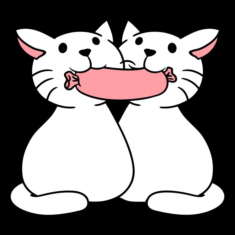 2 chats mangeant des saucisses Couple mangeant des saucisses à la bouche