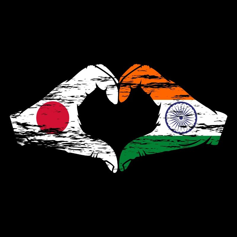 Japon Inde Drapeau Mains Coeur Forme Utilisé