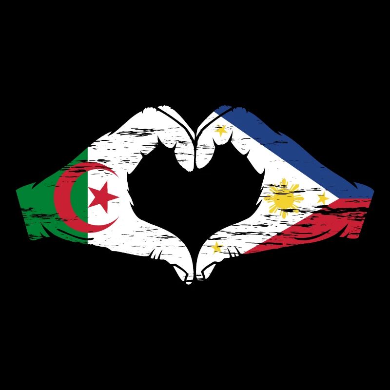 Algérie Philippines Drapeau Mains Coeur Forme Utilisé