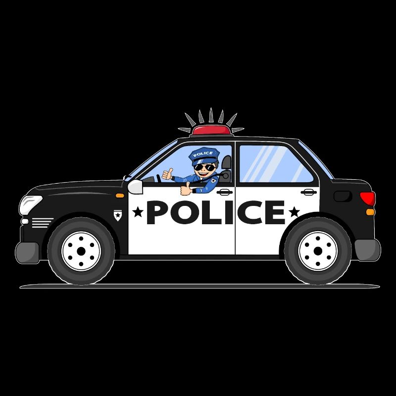 Police car with policeman black and white