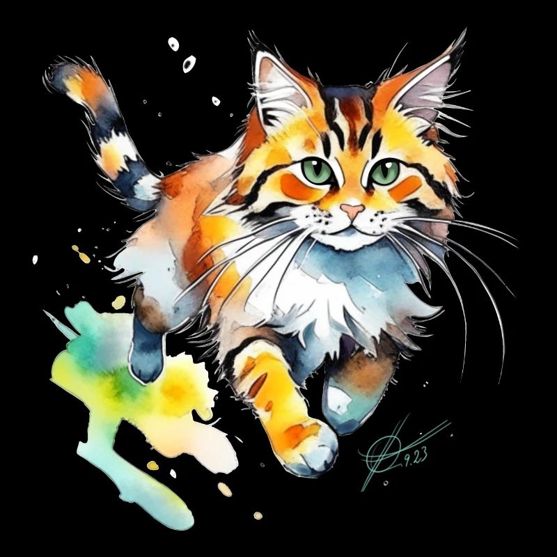 Wasserfarben Katze im Spritz-Look