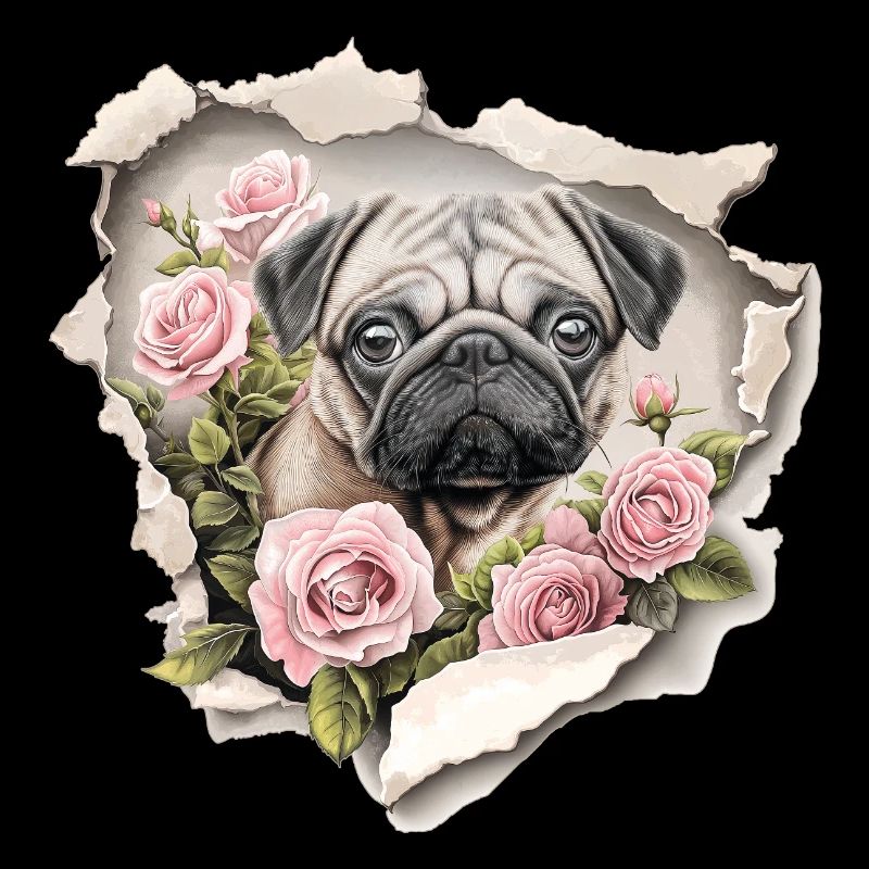 Pug Flowers Vintage
