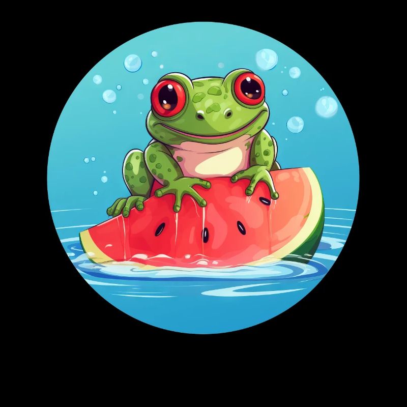 Frog on watermelon in the sea