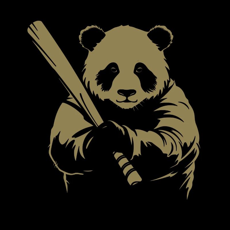 Minimalist Panda Baseball Player Silhouette -