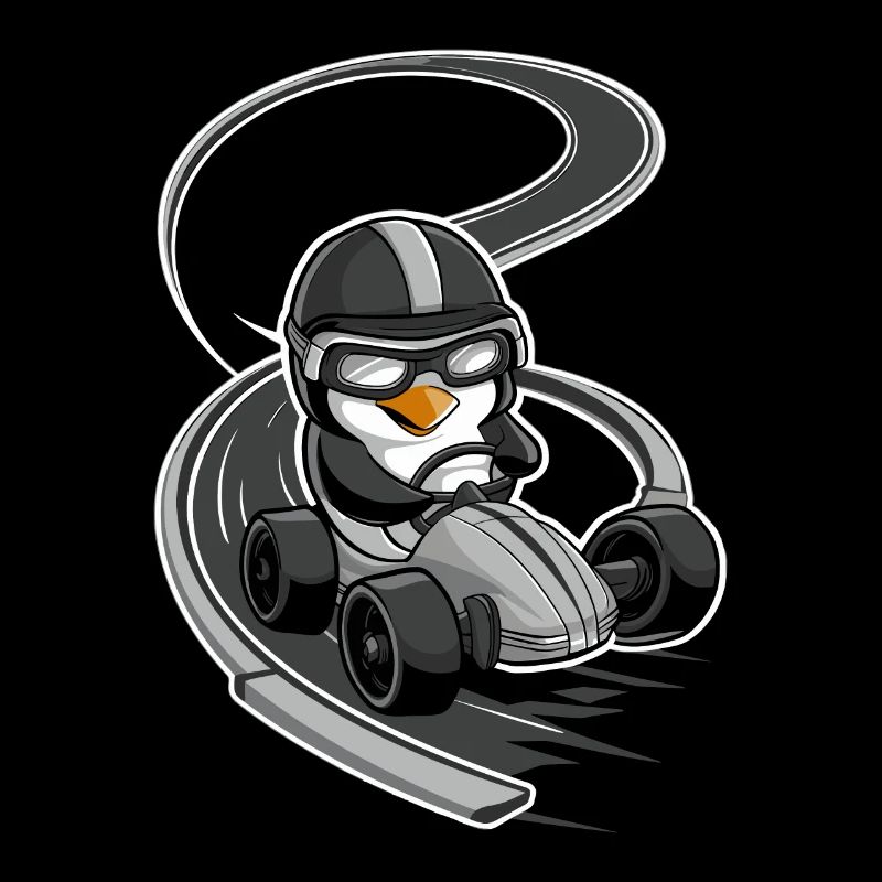 Racer penguin on go-kart