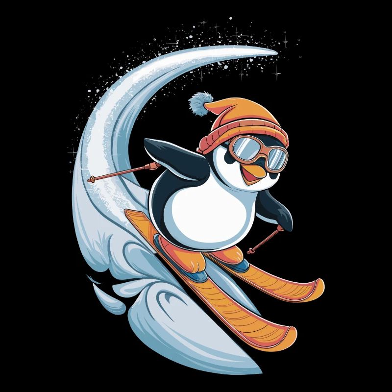 Penguin Skiing Fun Winter