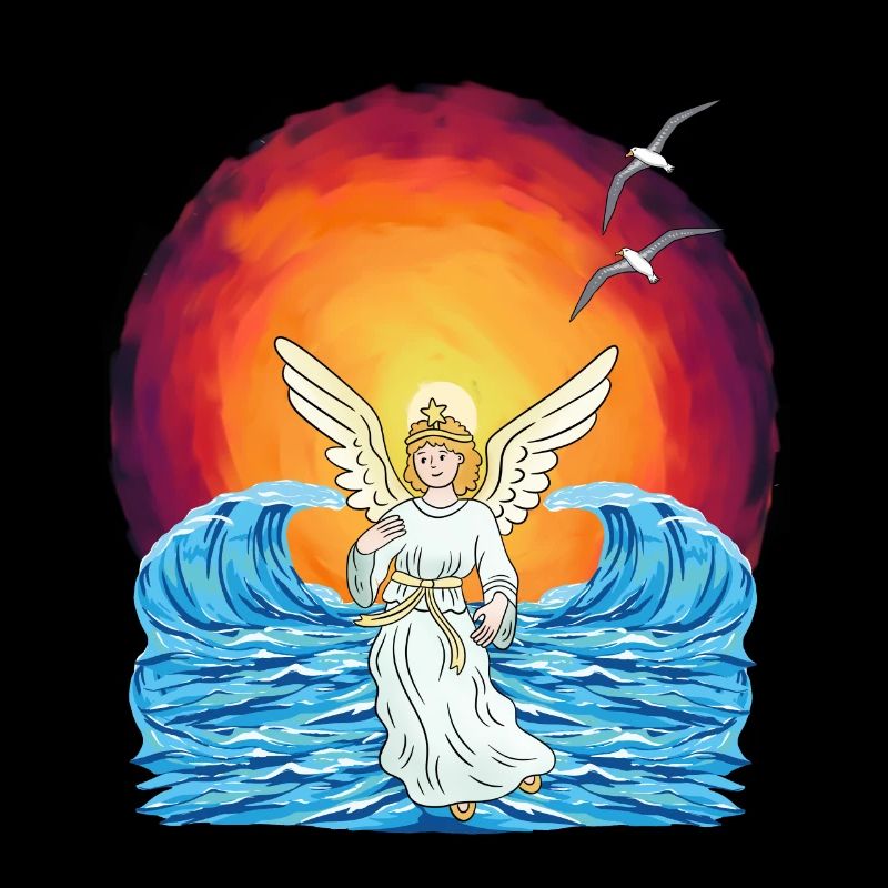 Angel Sunset Sea Waves Nature