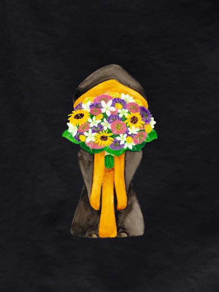 Münchner Kindl mit Blumenstrauß