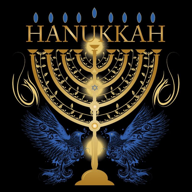 gold-colored Hanukkah candlestick with two doves