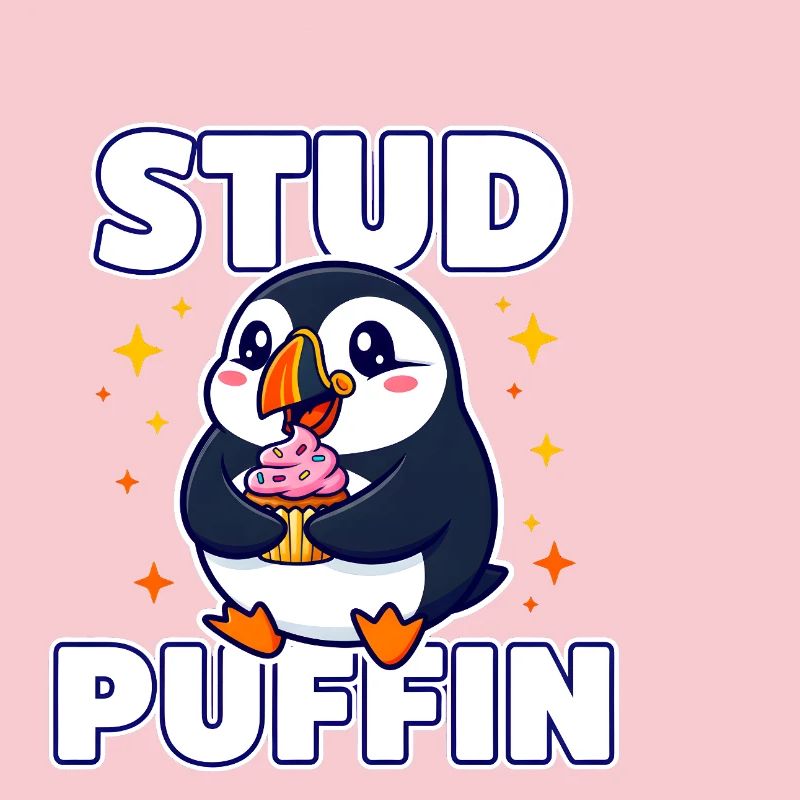 Stud Puffin Cute Bird Cupcake Pun 