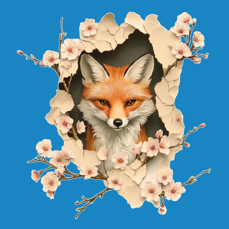 Fuchs mit Kirschblüten