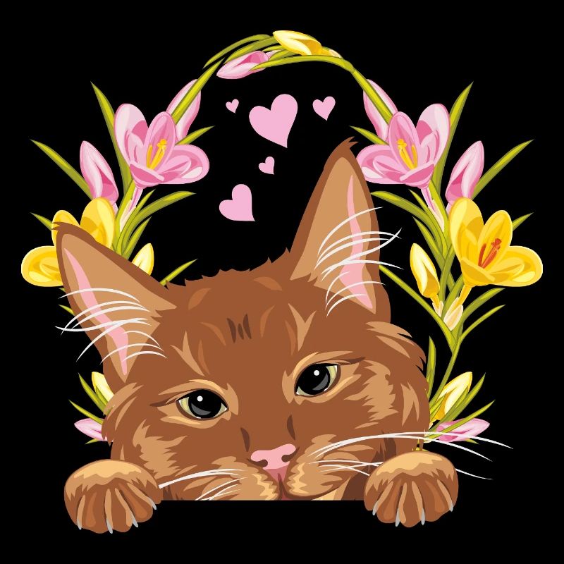 Niedliche Ingwerkatze mit Blumenkranz