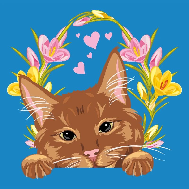 Jeter un coup d’œil mignon chat roux avec une couronne de fleurs