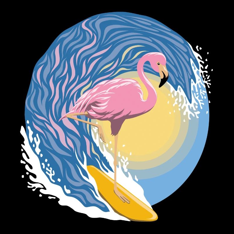 Flamant rose surfeur
