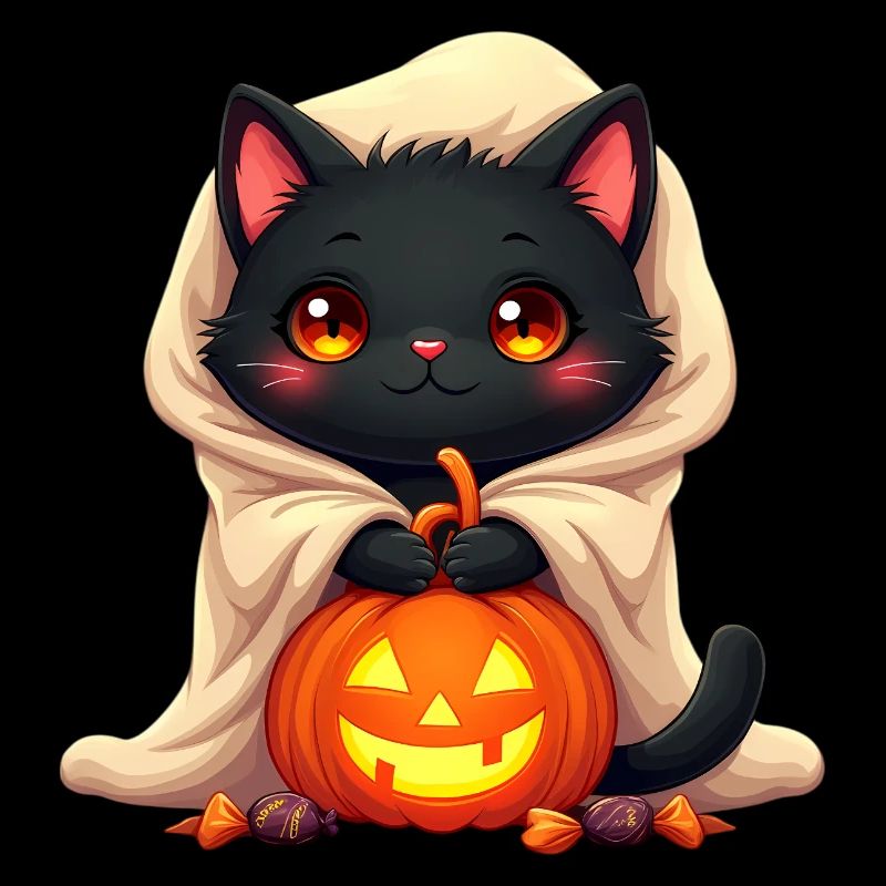 Halloween Cat with Halloween Pumpkin