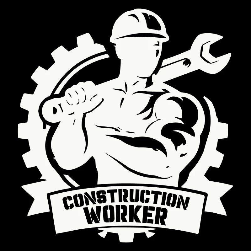 Strong construction worker with gears