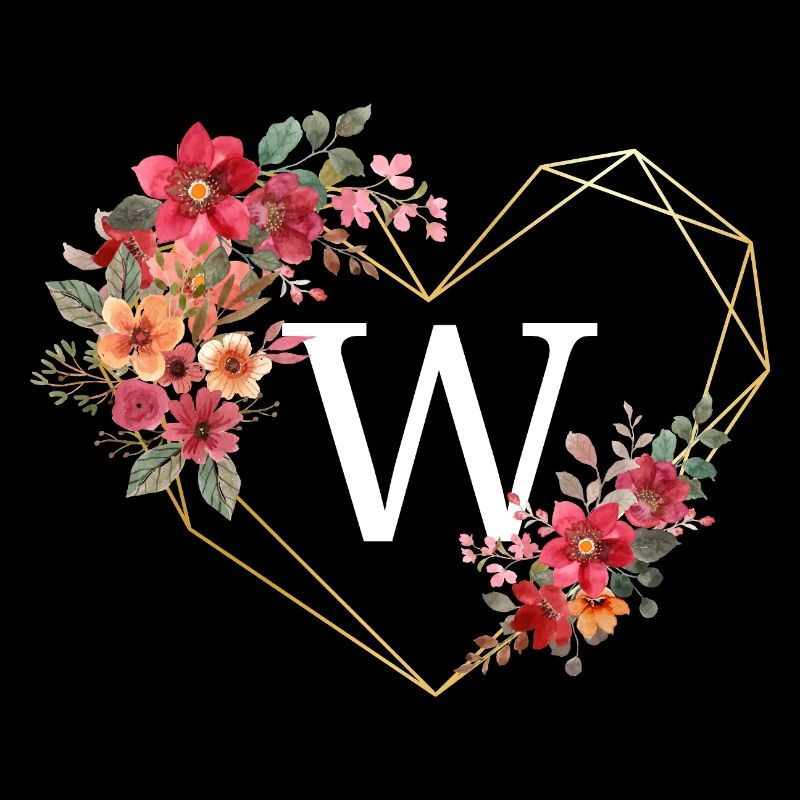 Floral Gold Herz Buchstabe w