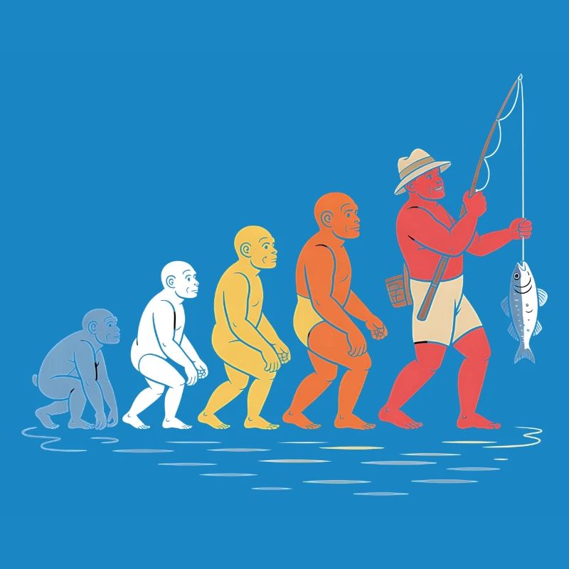 Évolution de la pêche du pêcheur humain drôle