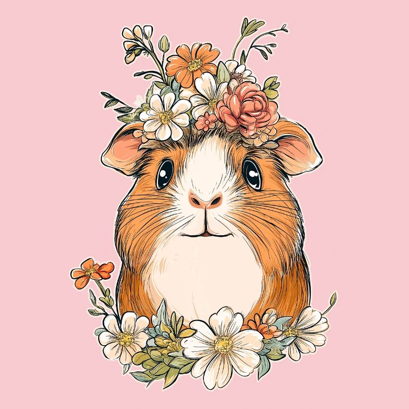 Cochon d’Inde avec des fleurs