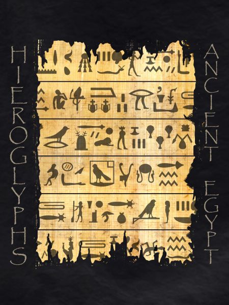 Torn papyri with hieroglyphics