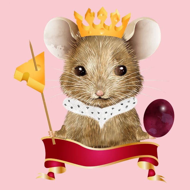 Mouse with cheese crown, grape and toothpick