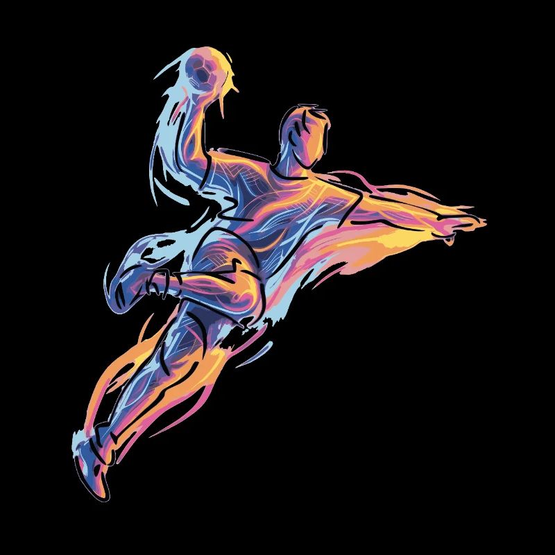 Dynamic handball jump throw in neon flames