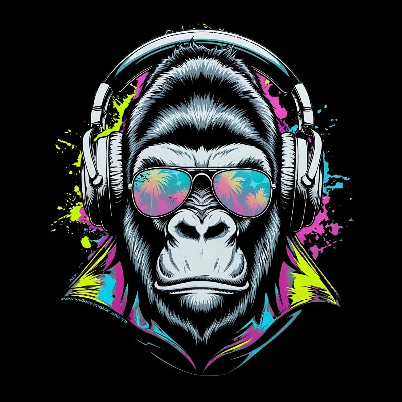 Monkey avec écouteurs DJ et lunettes de soleil