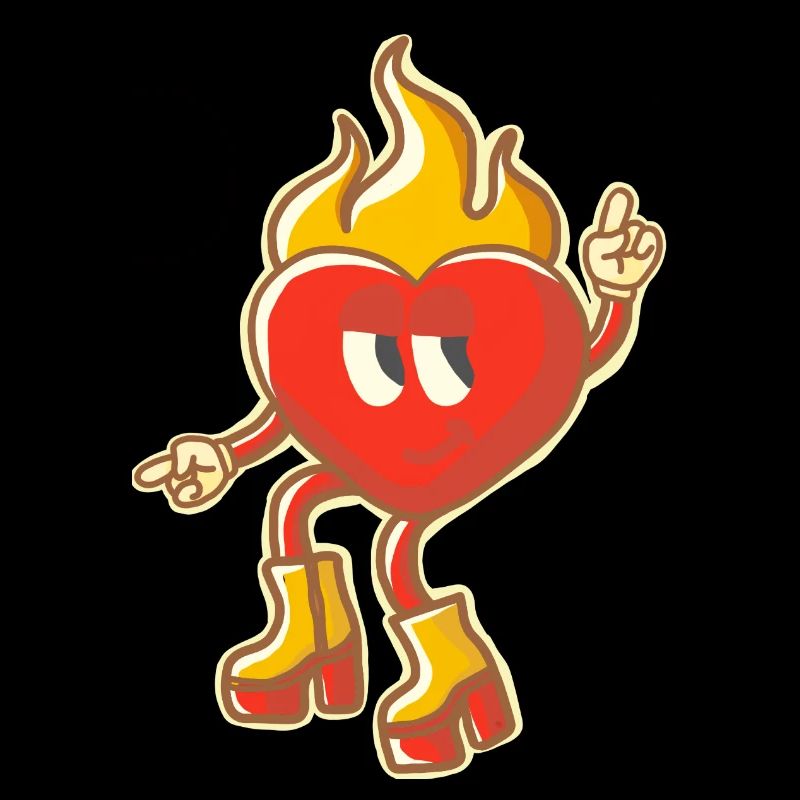 Retro Flaming Heart with Groovy Boots
