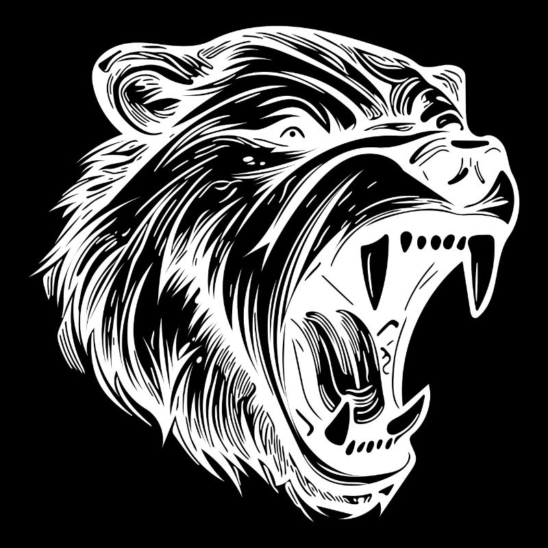 Angry Bear Tattoo Portrait with Sharp Teeth