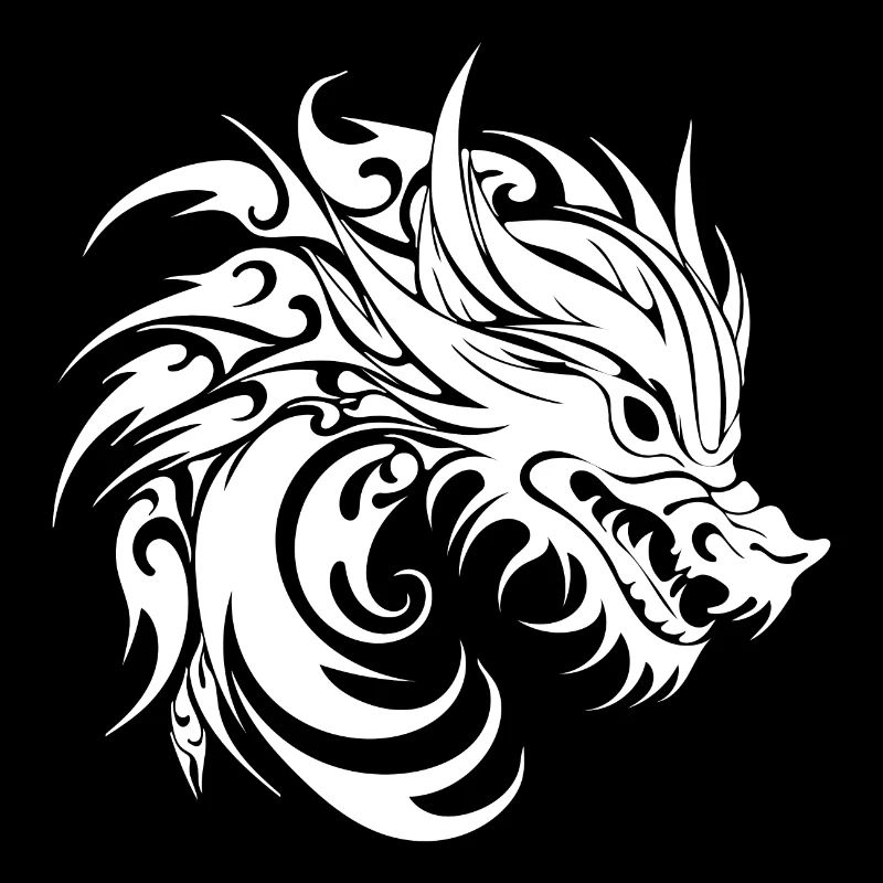 Hissing Tattoo Style Dragon Head