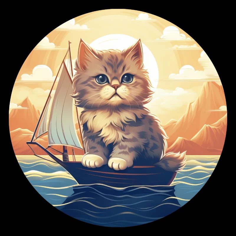 Chat naviguant au coucher du soleil, romantique