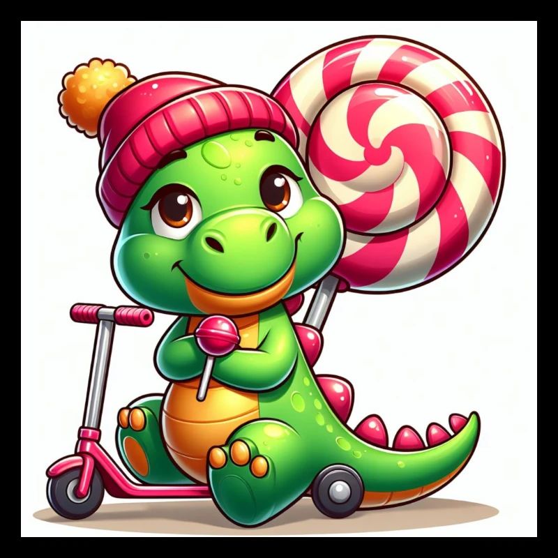 Crocodile vert avec chapeau sucette et rouleau sucette
