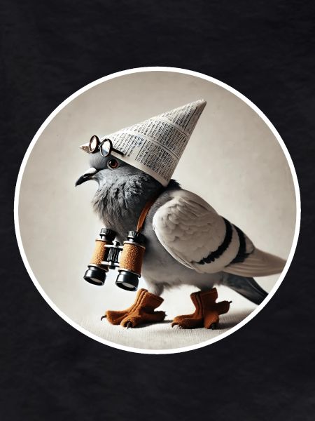 Pigeon with binoculars