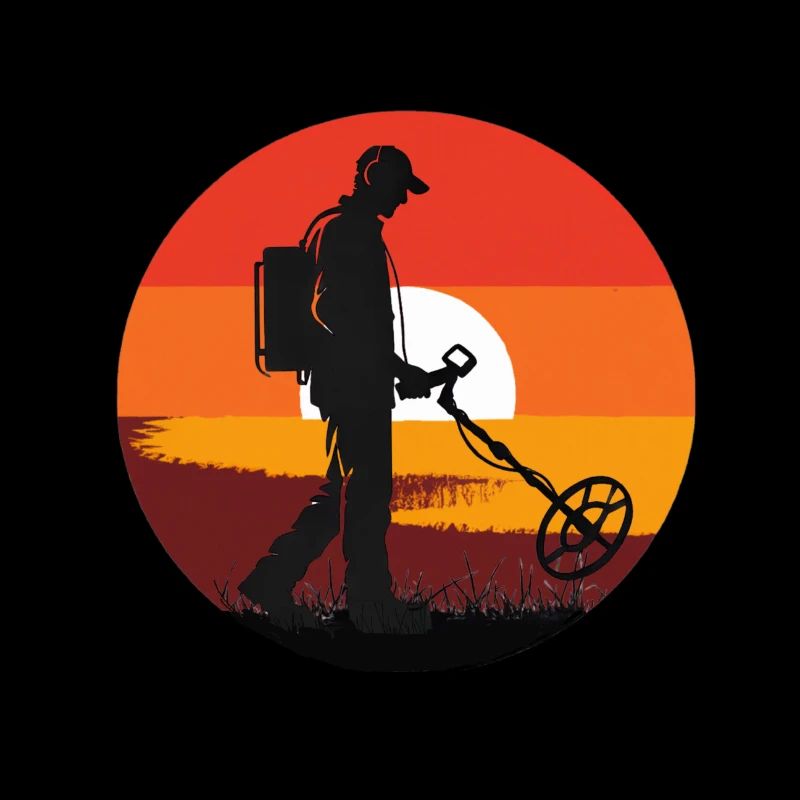 Détectoriste au Coucher de Soleil