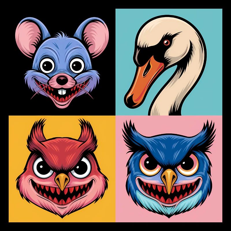 Pop-art Maus Schwan Eichhörnchen Eule Halloween