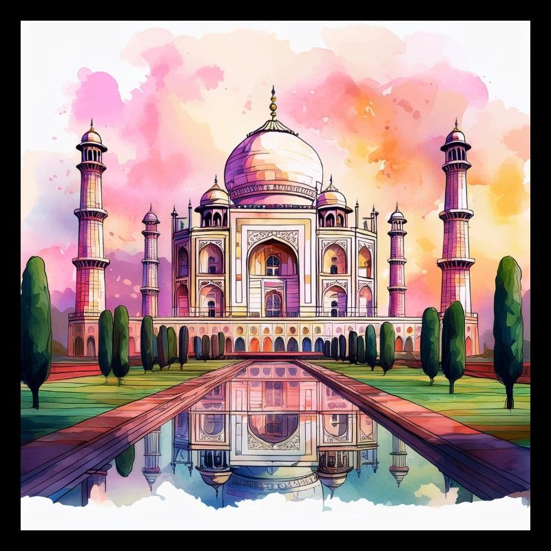 Colourful Watercolour Taj Mahal – Indian Architect