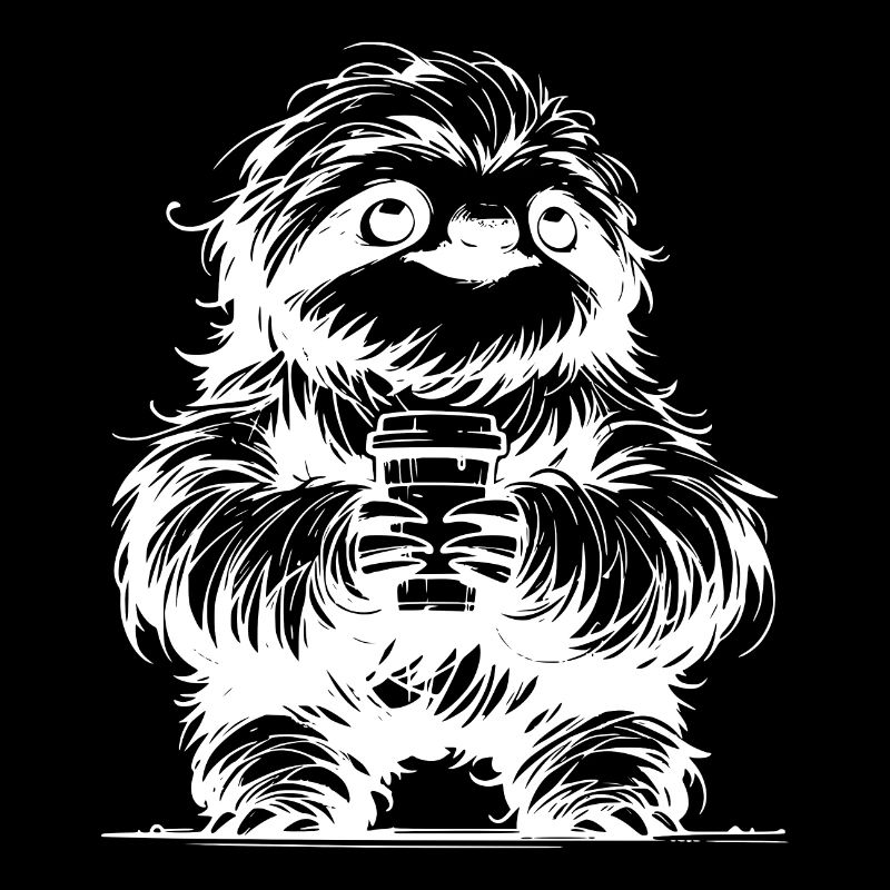 Morning Coffee Sloth Pencil Sketch